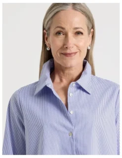 Regatta Stand Collar Long Sleeve Shirt With Forward Seams in Cobalt/White