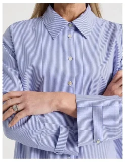 Regatta Stand Collar Long Sleeve Shirt With Forward Seams in Cobalt/White