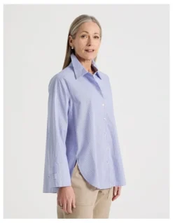 Regatta Stand Collar Long Sleeve Shirt With Forward Seams in Cobalt/White