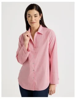 Regatta Stand Collar Long Sleeve Shirt With Forward Seams in Red/White