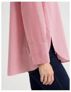Regatta Stand Collar Long Sleeve Shirt With Forward Seams in Red/White