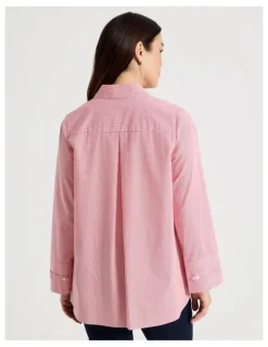 Regatta Stand Collar Long Sleeve Shirt With Forward Seams in Red/White
