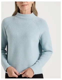 Regatta Stand Collar Raglan Sleeve Jumper in Light Blue