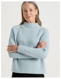 Regatta Stand Collar Raglan Sleeve Jumper in Light Blue