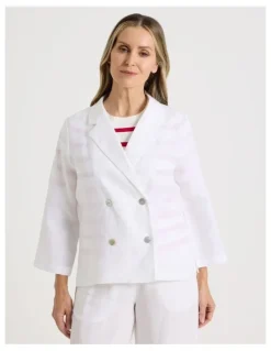 Regatta Unlined Linen 3/4 Sleeve Double Breasted Jacket in White