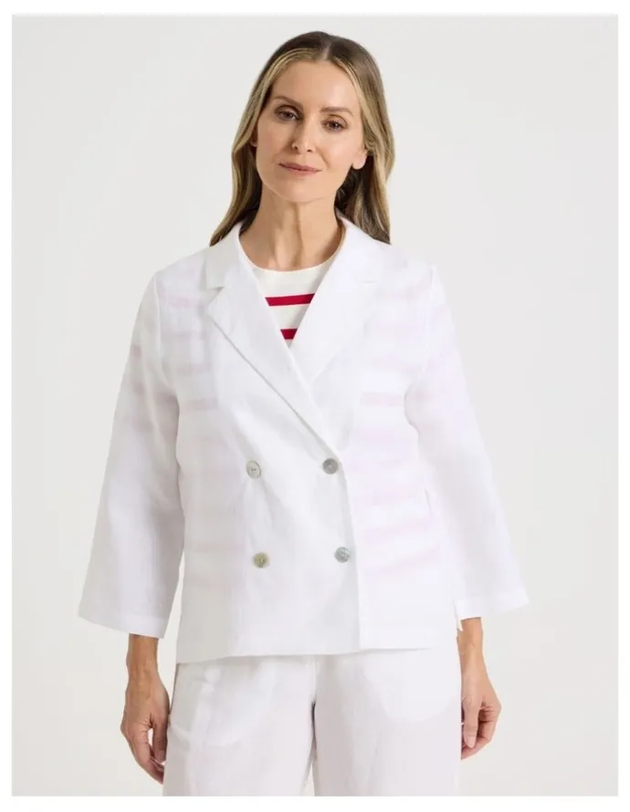Regatta Unlined Linen 3/4 Sleeve Double Breasted Jacket in White