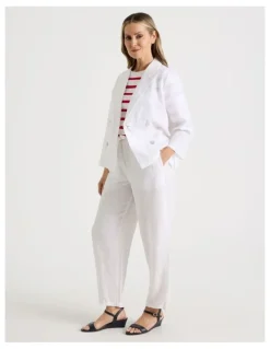 Regatta Unlined Linen 3/4 Sleeve Double Breasted Jacket in White