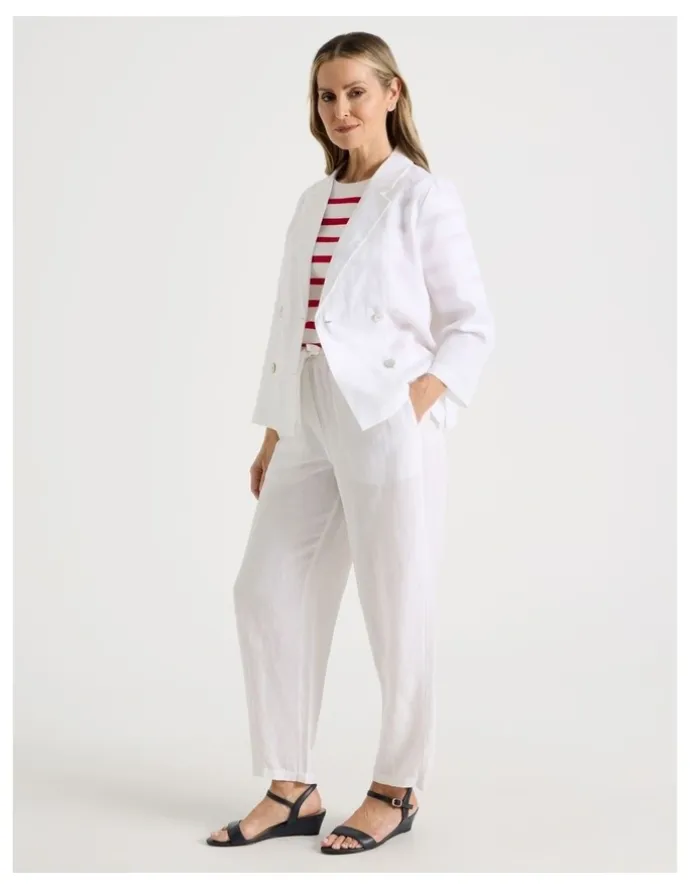 Regatta Unlined Linen 3/4 Sleeve Double Breasted Jacket in White