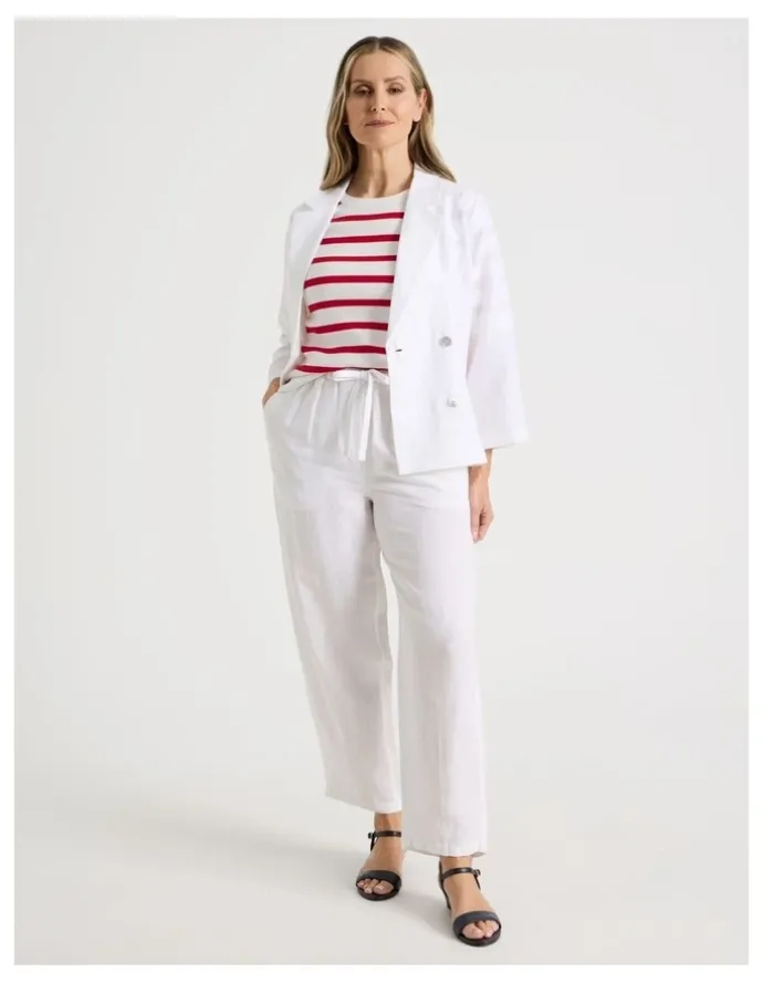 Regatta Unlined Linen 3/4 Sleeve Double Breasted Jacket in White
