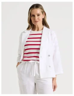 Regatta Unlined Linen 3/4 Sleeve Double Breasted Jacket in White