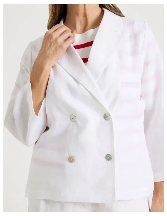 Regatta Unlined Linen 3/4 Sleeve Double Breasted Jacket in White