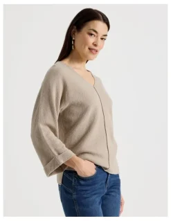 Regatta V Neck Long Sleeve Jumper With Fold Back Cuff in Neutral