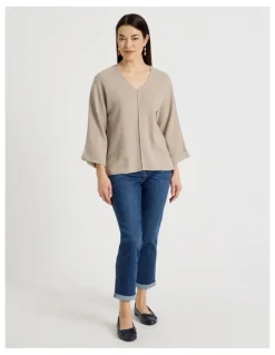 Regatta V Neck Long Sleeve Jumper With Fold Back Cuff in Neutral
