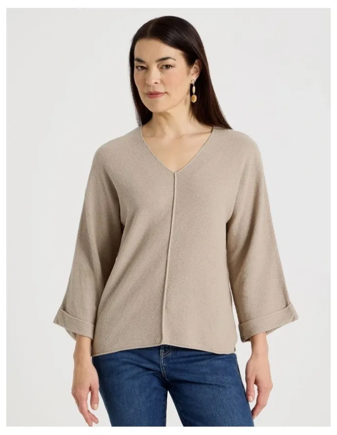 Regatta V Neck Long Sleeve Jumper With Fold Back Cuff in Neutral