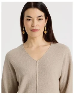Regatta V Neck Long Sleeve Jumper With Fold Back Cuff in Neutral