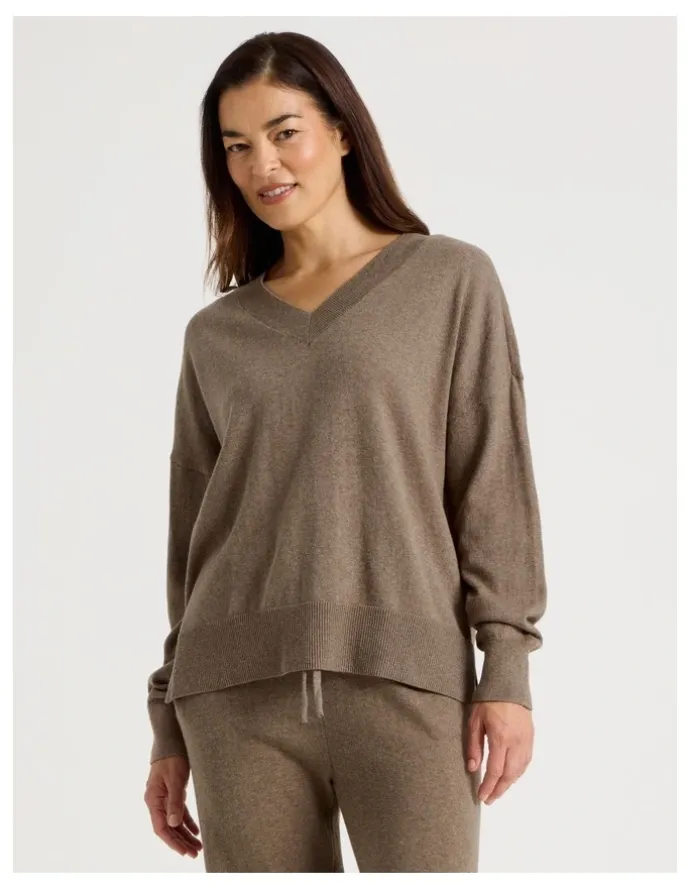 Regatta V-Neck Long Sleeve Knit Sleep Top in Malt Marle