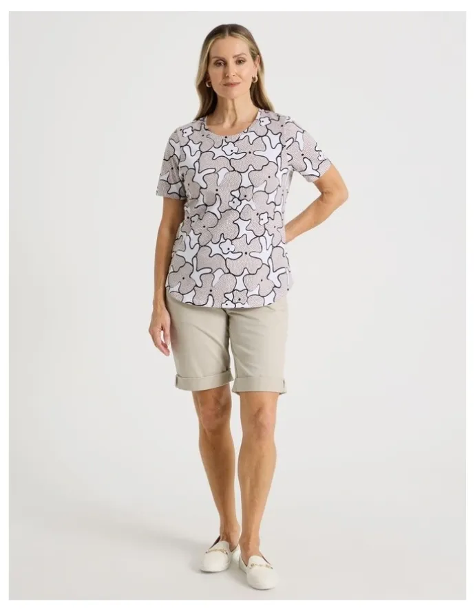 Regatta Wardrobe Staple Short Sleeve Tee in White/Neutral Spot Abstract Floral