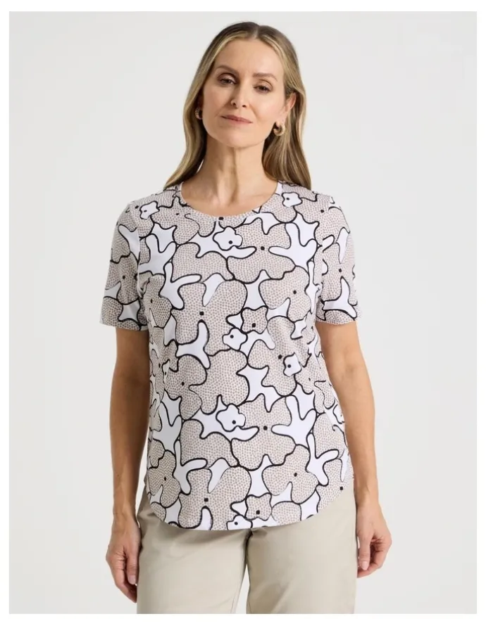 Regatta Wardrobe Staple Short Sleeve Tee in White/Neutral Spot Abstract Floral