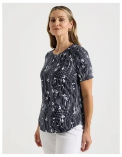 Regatta Wardrobe Staple Short Sleeve Tee in Blue/White Wavy Stripe/Floral