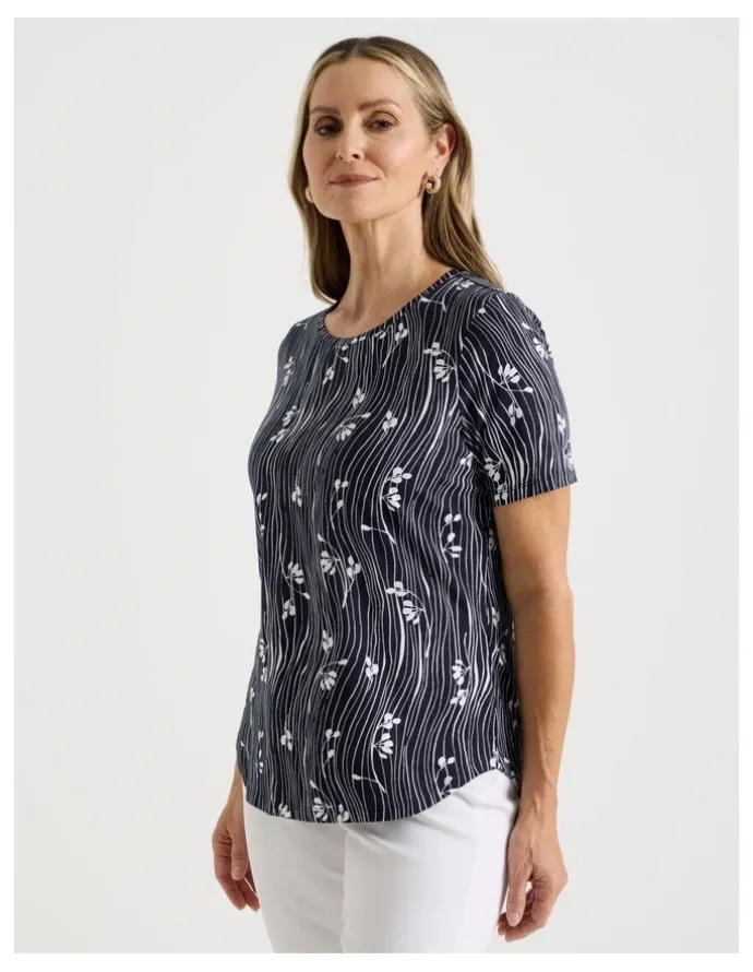 Regatta Wardrobe Staple Short Sleeve Tee in Blue/White Wavy Stripe/Floral