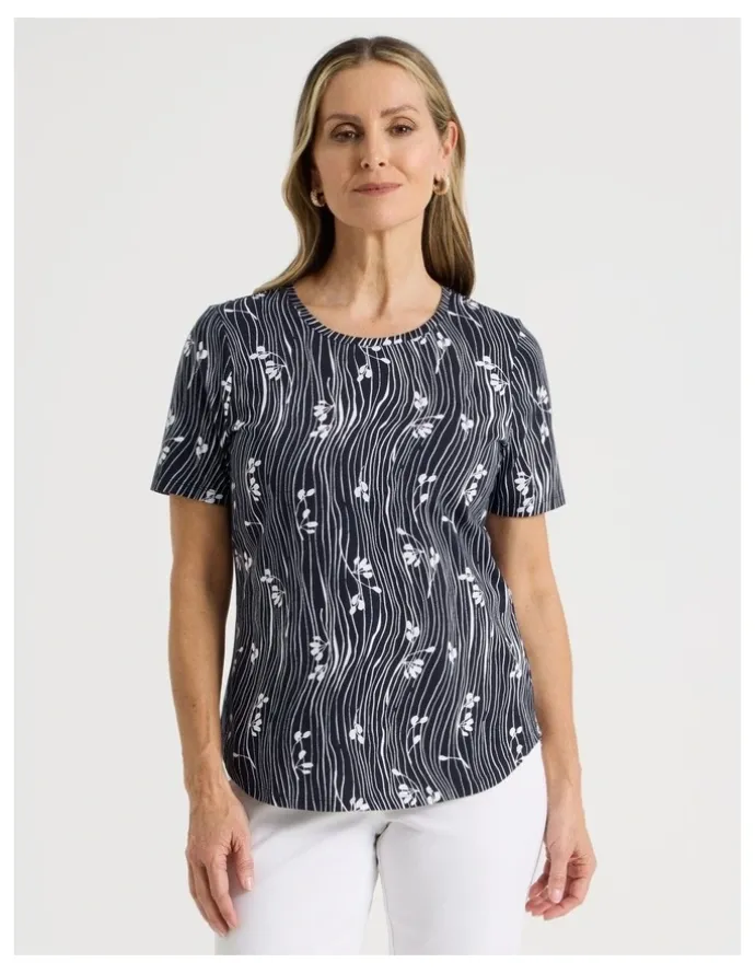 Regatta Wardrobe Staple Short Sleeve Tee in Blue/White Wavy Stripe/Floral