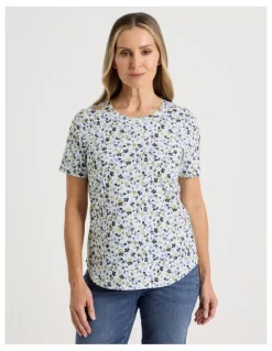 Regatta Wardrobe Staple Short Sleeve Tee in Blues/Greens Watercolour Floral Ditsy Print