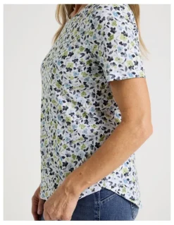 Regatta Wardrobe Staple Short Sleeve Tee in Blues/Greens Watercolour Floral Ditsy Print