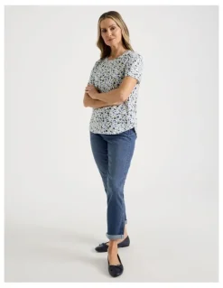 Regatta Wardrobe Staple Short Sleeve Tee in Blues/Greens Watercolour Floral Ditsy Print