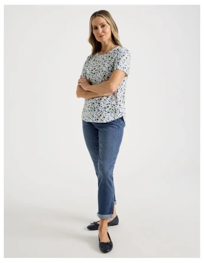 Regatta Wardrobe Staple Short Sleeve Tee in Blues/Greens Watercolour Floral Ditsy Print
