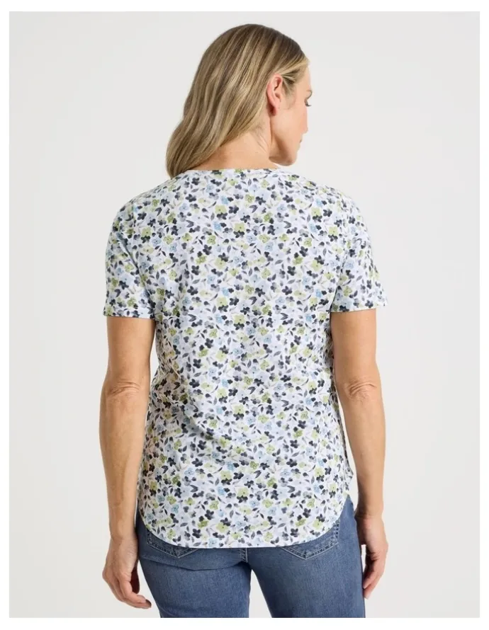 Regatta Wardrobe Staple Short Sleeve Tee in Blues/Greens Watercolour Floral Ditsy Print