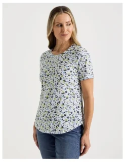 Regatta Wardrobe Staple Short Sleeve Tee in Blues/Greens Watercolour Floral Ditsy Print