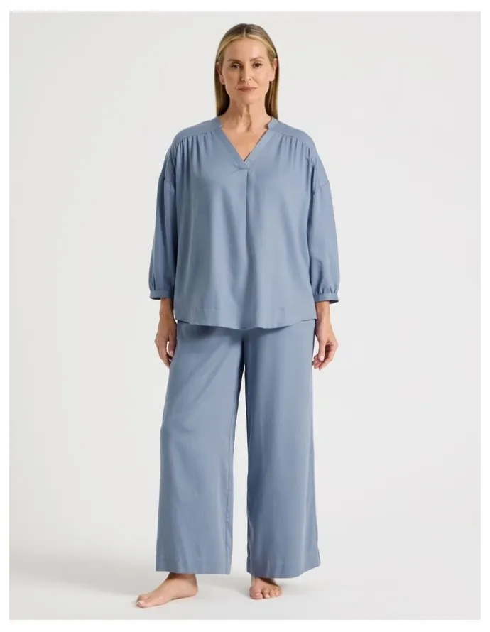 Regatta Woven V Neck Sleep Top in Coastal Blue
