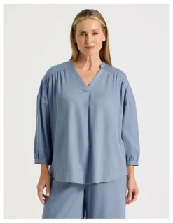 Regatta Woven V Neck Sleep Top in Coastal Blue