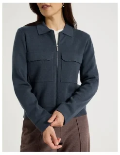 Regatta Zip Up Knitted Jacket With Collar in Carbon Blue