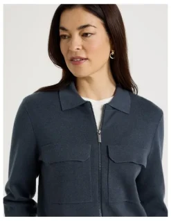 Regatta Zip Up Knitted Jacket With Collar in Carbon Blue