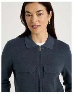 Regatta Zip Up Knitted Jacket With Collar in Carbon Blue