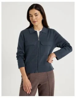 Regatta Zip Up Knitted Jacket With Collar in Carbon Blue
