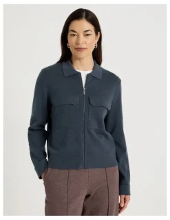 Regatta Zip Up Knitted Jacket With Collar in Carbon Blue