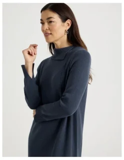 Regatta Knitted Asymmetrical Dress in Dusty Navy