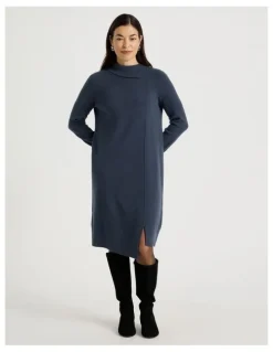 Regatta Knitted Asymmetrical Dress in Dusty Navy