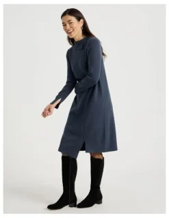 Regatta Knitted Asymmetrical Dress in Dusty Navy