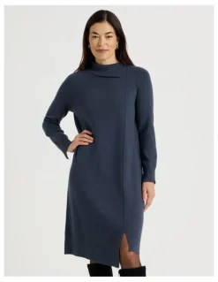 Regatta Knitted Asymmetrical Dress in Dusty Navy