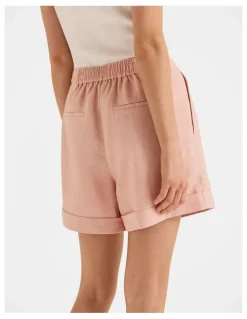 Review Celine Linen Shorts in Sunset Rose