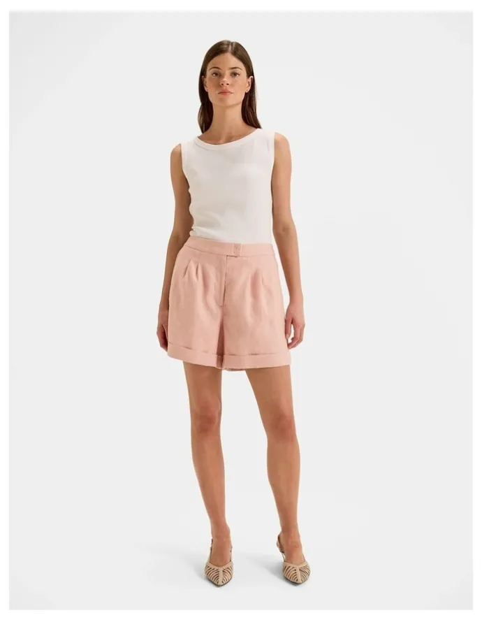Review Celine Linen Shorts in Sunset Rose