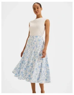 Review Charlotte Floral Midi Skirt in Ivory