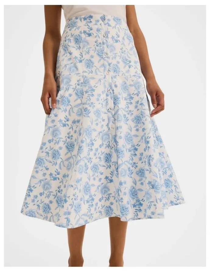 Review Charlotte Floral Midi Skirt in Ivory