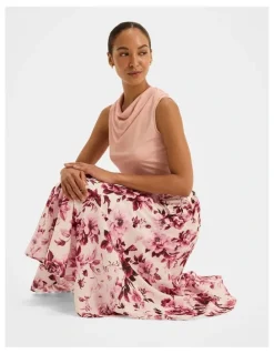 Review Edie Floral Midi Skirt in Pink