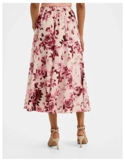 Review Edie Floral Midi Skirt in Pink