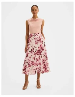 Review Edie Floral Midi Skirt in Pink