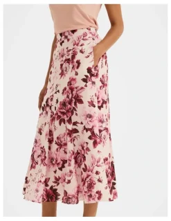 Review Edie Floral Midi Skirt in Pink